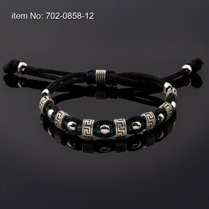 Axion Jewelry Greek Key Motif Braided Cord & Sterling Silver Men's Bracelet
